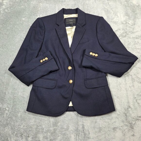 J Crew Schoolboy Blazer Womens 00 Navy Blue Wool Blend Preppy Academia Jacket - Picture 1 of 11